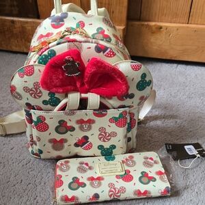 Disney Cream and Loungefly Backpack and Wallet And Headband